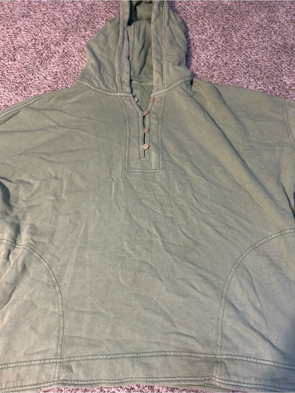aerie Sage Green Hooded Henley Sweatshirt